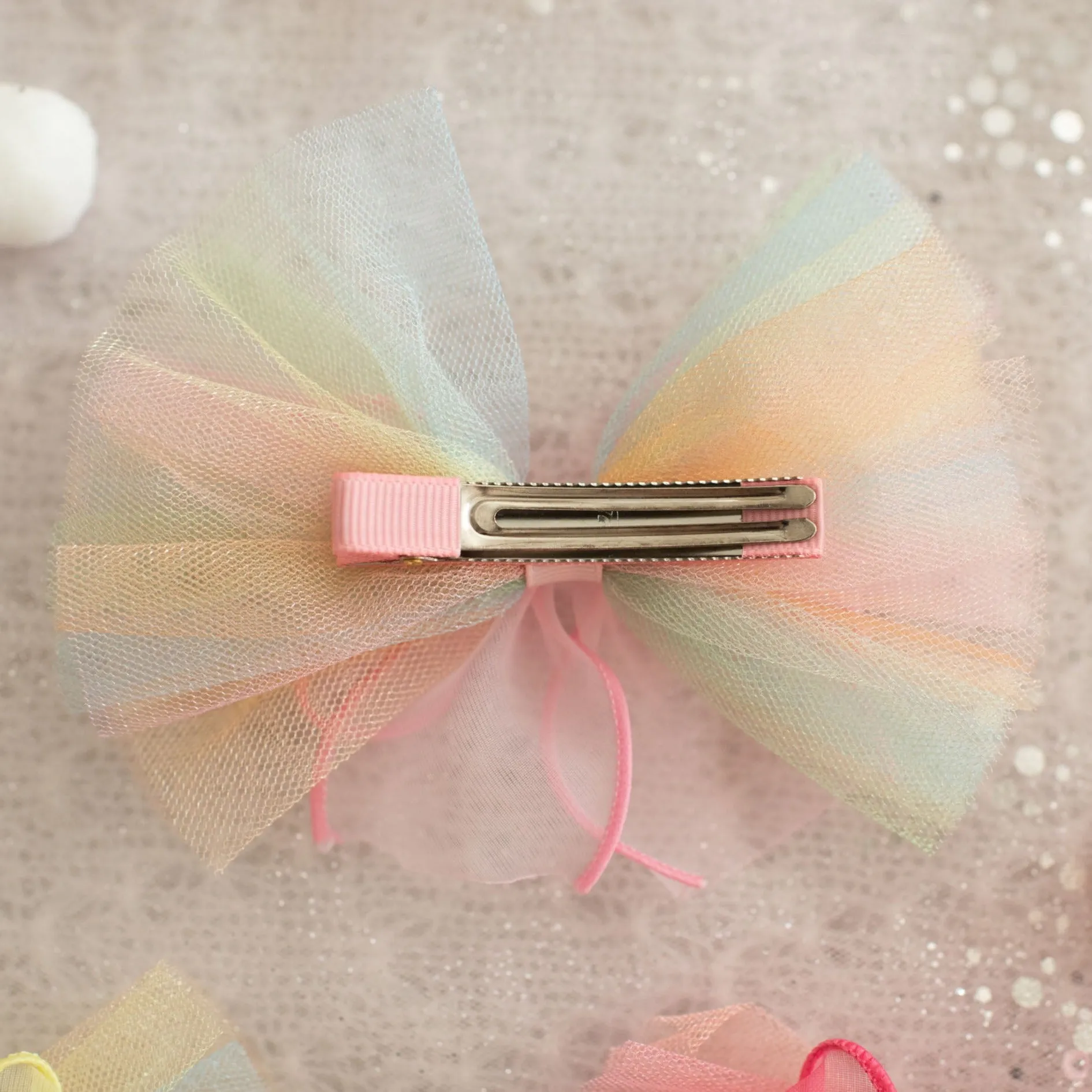 Summer Crystal Organza Tulle Large Bow Hair Clip