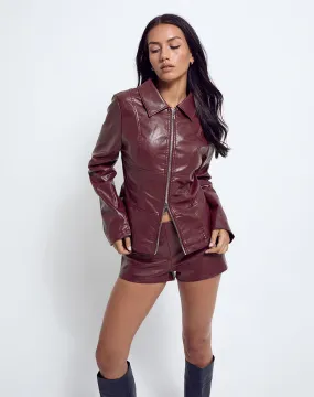 Vincent Fitted Jacket in PU Burgundy