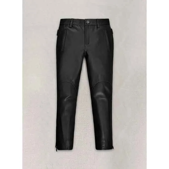 Women Black Leather Capri Pant