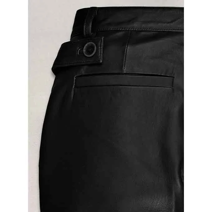 Women Black Leather Capri Pant